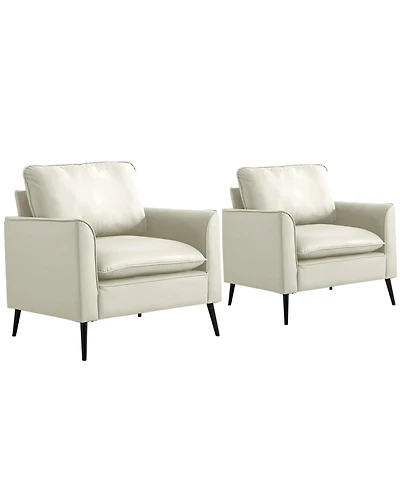 Streamdale Furniture Cat paw leather upholstered sofa 2PC Cream White, Nordic retro casual sofa chair.
