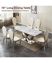Streamdale Furniture Marble Dining Table for 6, 70" Rectangle Faux Marble Table with Stainless Steel Base