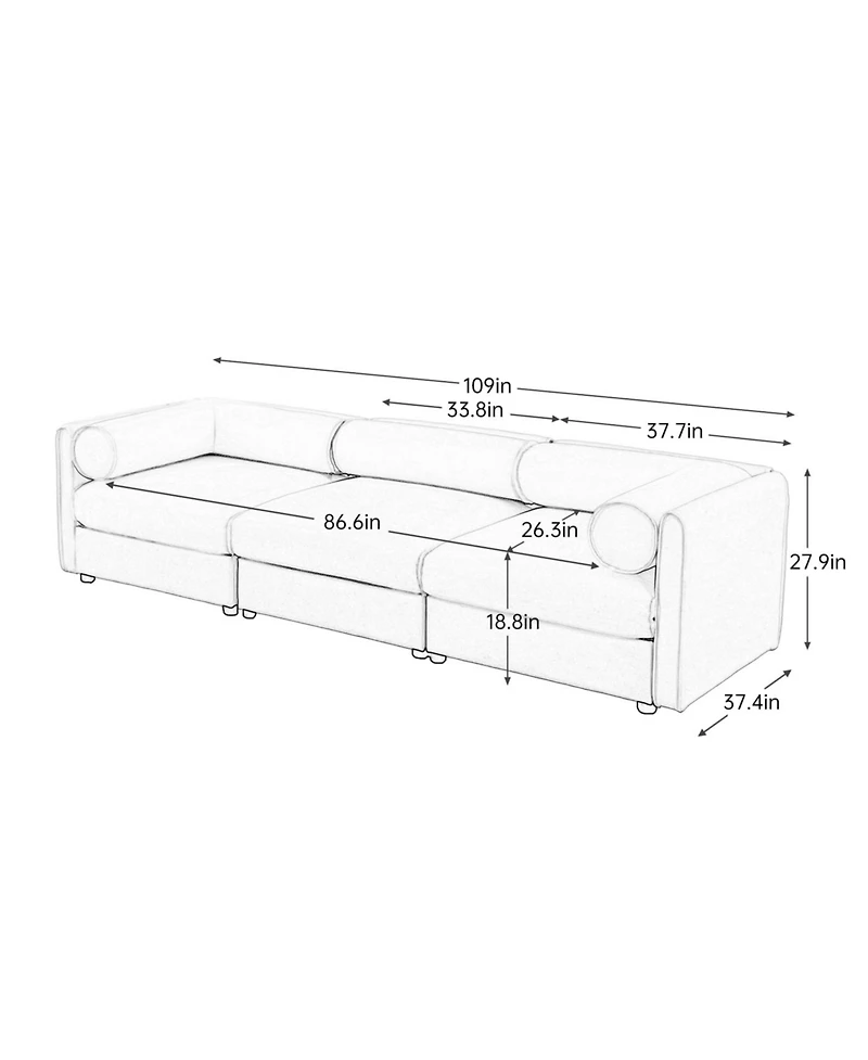 Streamdale Furniture Elegant Camel Chenille 3-Seater Sofa with Hidden Storage Compartment