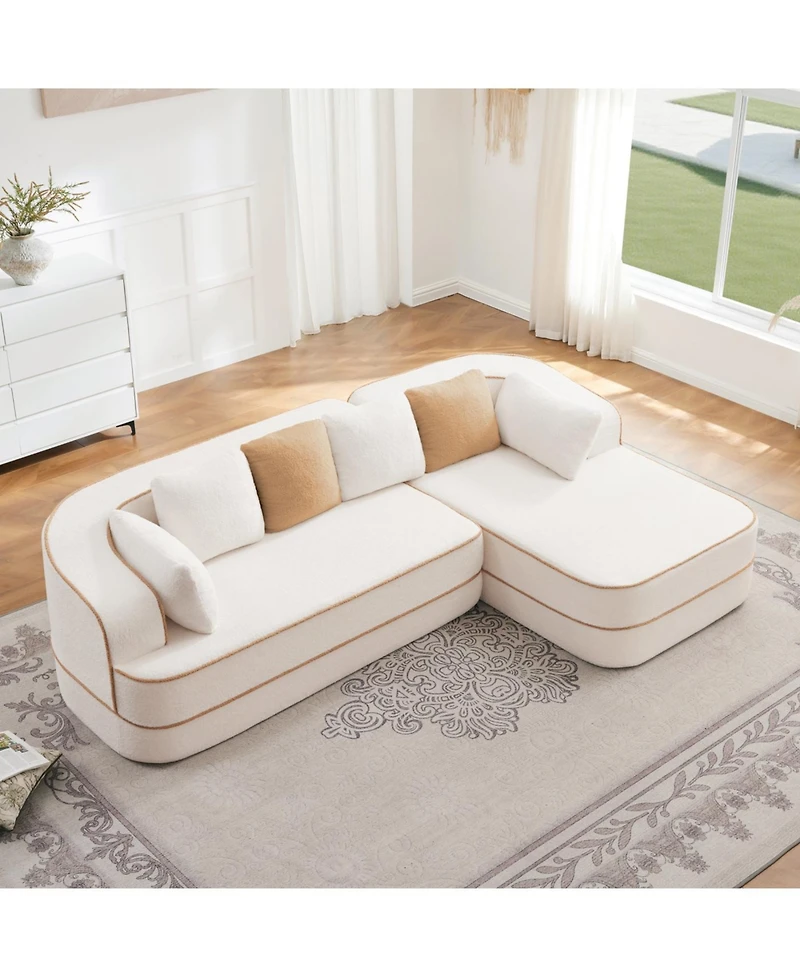Streamdale Furniture Streamdale White L-Shaped Teddy Fabric Sofa with Chaise - No Assembly Required