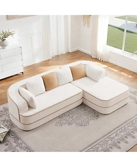 Streamdale Furniture Streamdale White L-Shaped Teddy Fabric Sofa with Chaise - No Assembly Required