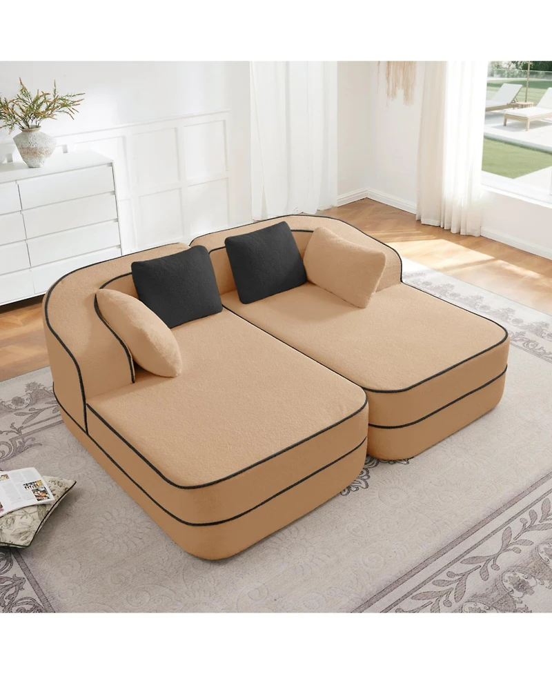 Streamdale Furniture Camel Teddy Fabric Boneless Sofa with Double Chaises