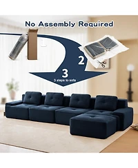 Streamdale Furniture Streamdale Modern L-Shaped Corduroy Sectional Sofa with Movable Ottoman, Blue