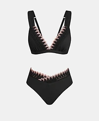 Women's Deep V-Neck Stitching Back Hook Bikini Sets