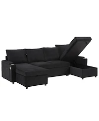 Streamdale Furniture Convertible U-Shaped Sectional Sofa with Storage, Cup Holders & Usb Ports, Black