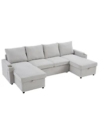 Streamdale Furniture Convertible U-Shaped Sectional Sofa with Storage, Cup Holders & Usb Ports, Black