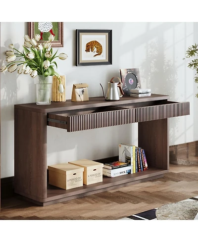 Streamdale Furniture Streamdale 60" Modern 2-Drawer Fluted Console Table - Walnut
