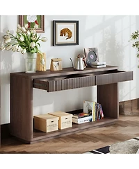 Streamdale Furniture Streamdale 60" Modern 2-Drawer Fluted Console Table - Walnut
