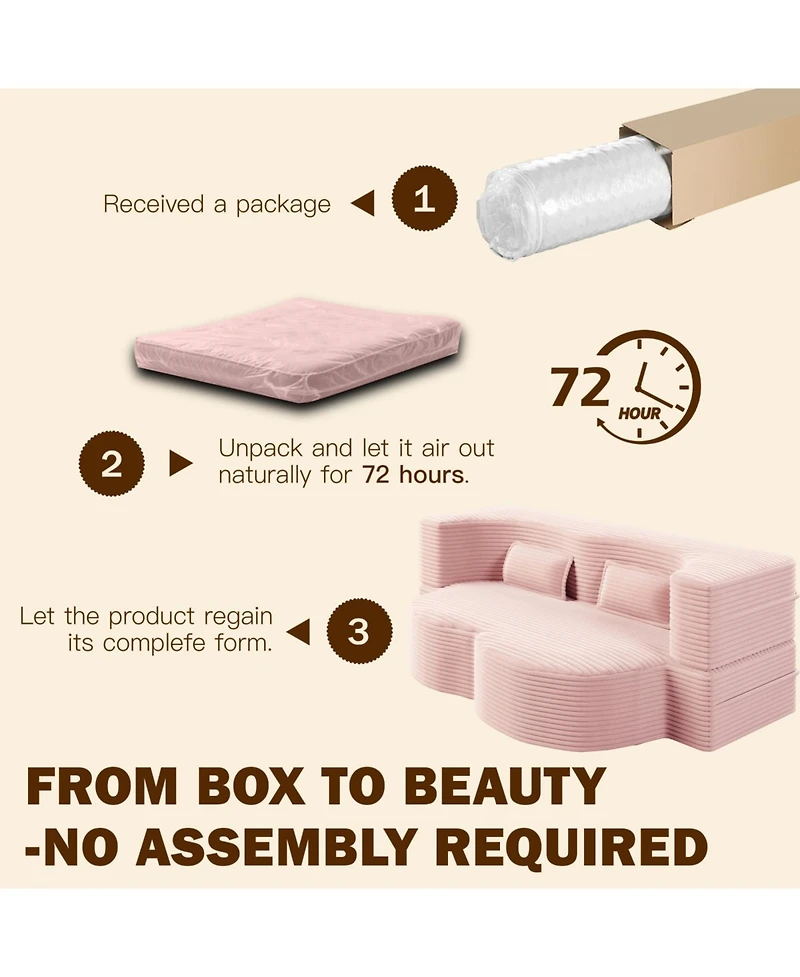 Streamdale Furniture Streamdale Modern Floor Sofa with 2 Pillows, Convertible Plush Corduroy Sleeper Sofa Bed