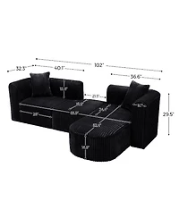 Streamdale Furniture Luxury Modern Curved Corduroy Sectional Sofa, Minimalist Comfy Fluffy Couches, Black
