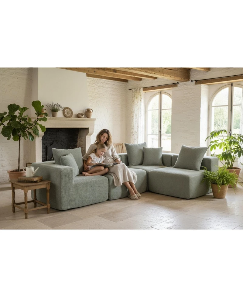 Streamdale Modular Sectional Sofa, Light Green Upholstery, 111"x74"x24