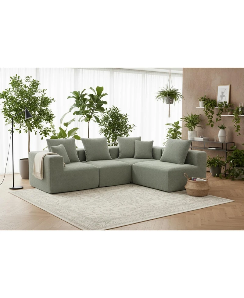 Streamdale Modular Sectional Sofa, Light Green Upholstery, 111"x74"x24