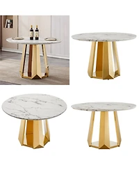 Streamdale Furniture47" Round Marble Dining Table with Stainless Steel Base (Gold, White)