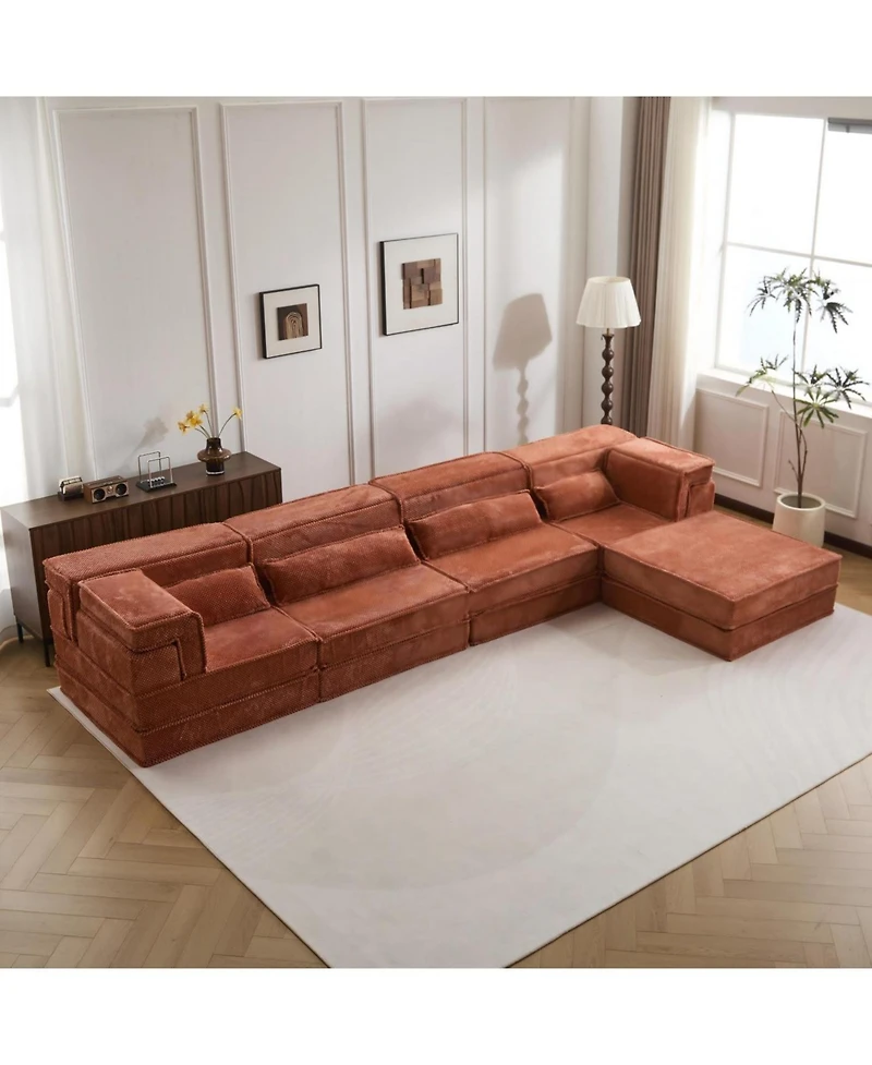 Streamdale Compression Sofa, Convertible Floor Sofa Bed, Modular Sectional, Orange