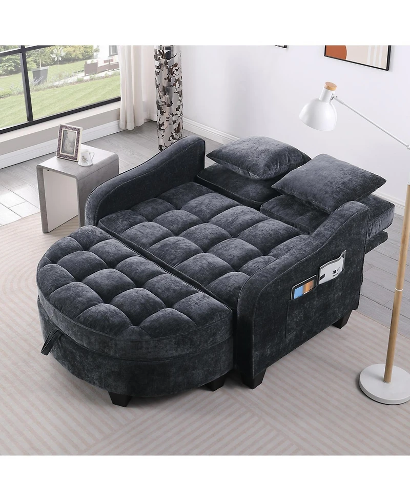 Streamdale Furniture Two-seater sofa with storage chaise longue and throw pillows - Black
