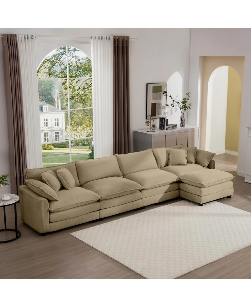 Streamdale Furniture Corduroy Sofa - Modern Upholstered 4 Seater with Footstool & Pillows