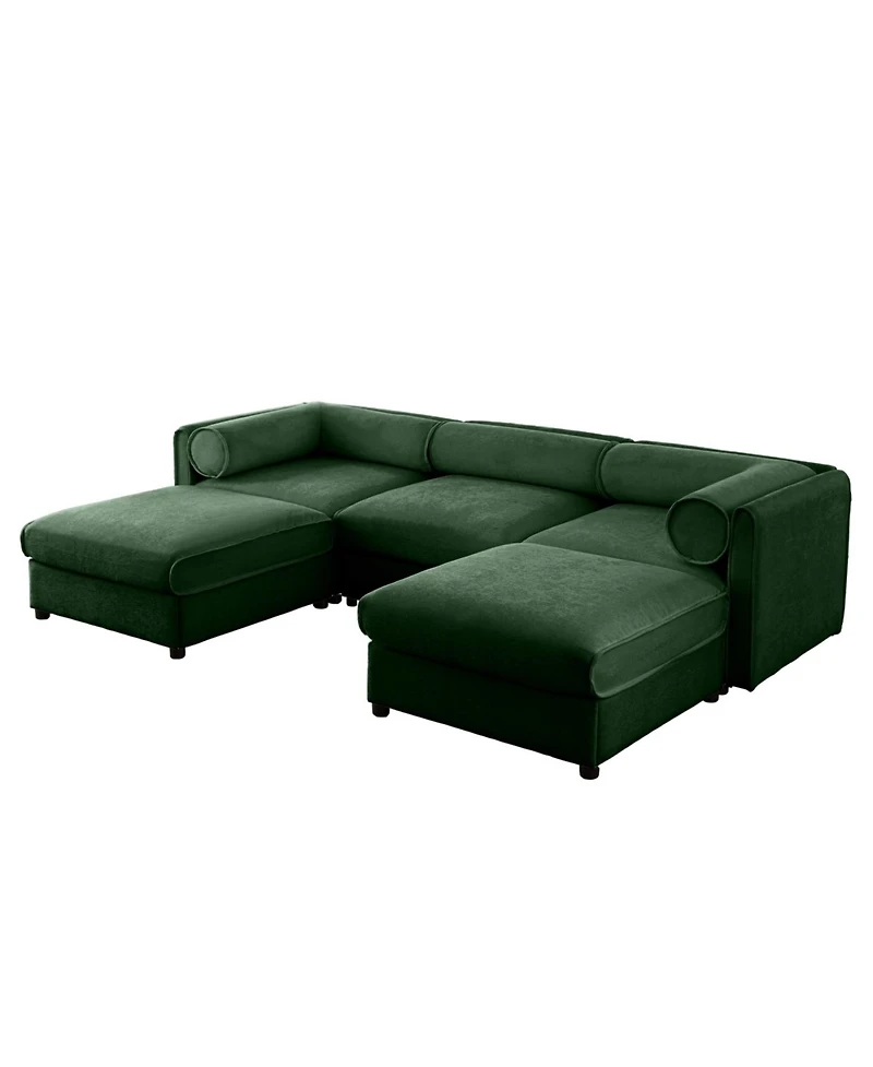 Streamdale Furniture Elegant Green Chenille U-Shaped Sofa with Storage Seat and Ottoman