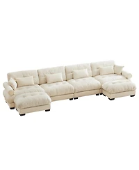 Streamdale Furniture U-Shaped Sectional Sofa Cloud Couch with Movable Ottomans, Convertible 4 Seater