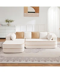 Streamdale White L-Shaped Teddy Fabric Sofa with Chaise - No Assembly Required