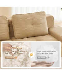 Streamdale Furniture Camel 153" Modern U-Shaped Corduroy Sectional Sofa with 2 Ottomans