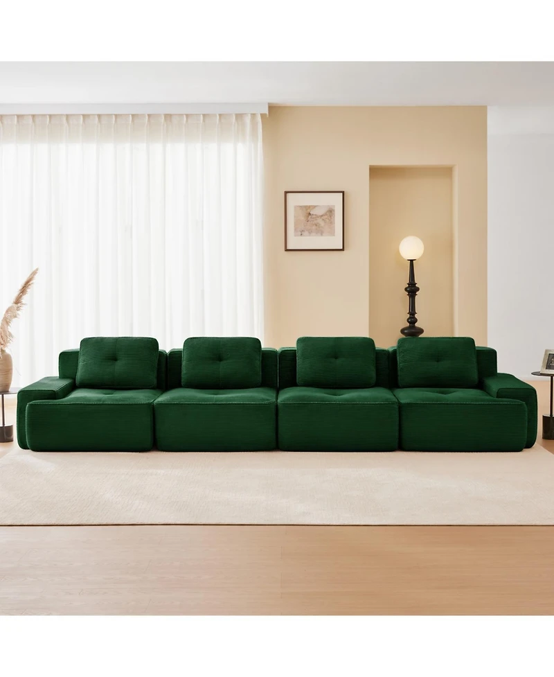 Streamdale Modern Modular Sectional Sofa, Corduroy Fabric, 4-Seater Couch, Green