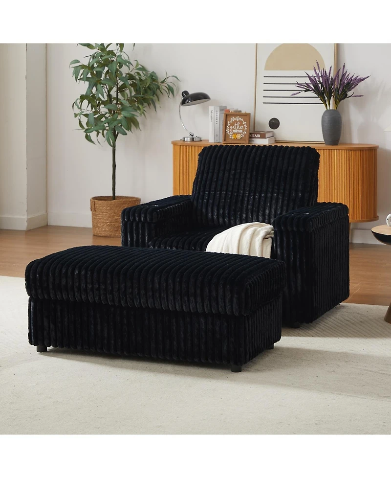 Streamdale Furniture 42.5" Corduroy Single Recliner with Pillow, Cup Holder, Storage Footrest