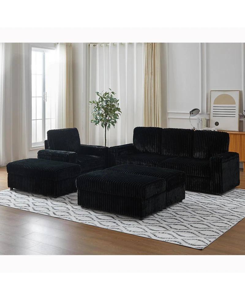 Streamdale Corduroy 3-Seater Sofa with Cup Holders for Living Room