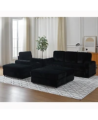Streamdale Corduroy 3-Seater Sofa with Cup Holders for Living Room
