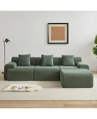 Streamdale 114-inch Corduroy Modular Sofa with Inlaid Design, 3 Pillows & 4 Configurable Modules.