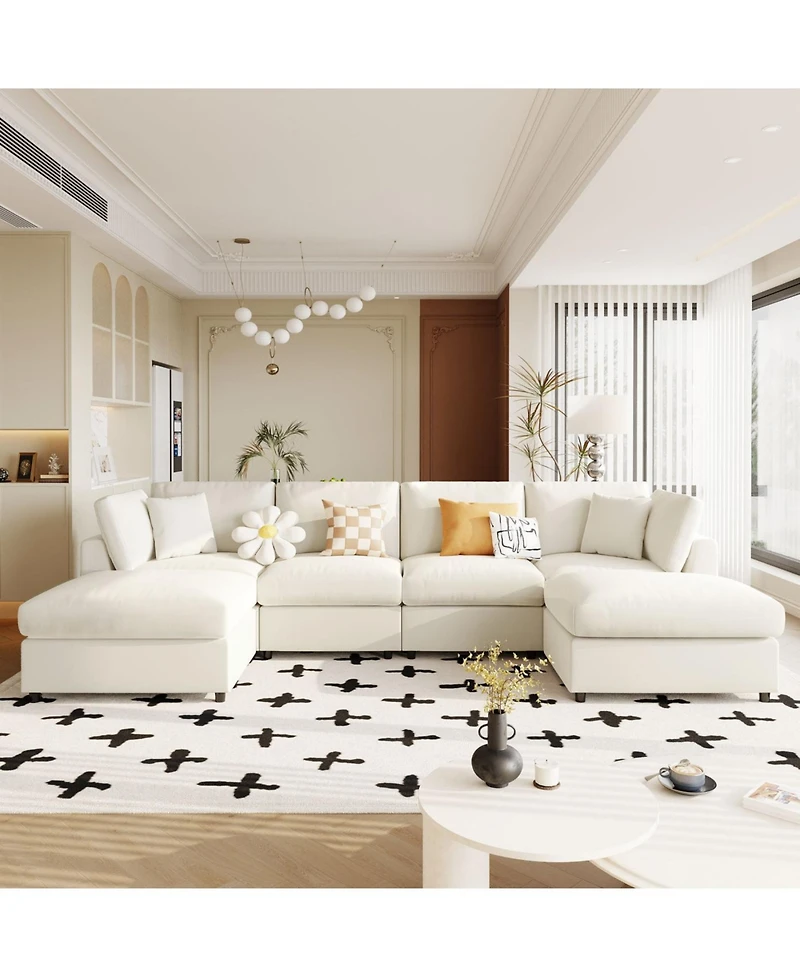 Streamdale Furniture Large U-Shaped Sectional Sofa with 2 Ottomans, Chenille Fabric, Modular Design