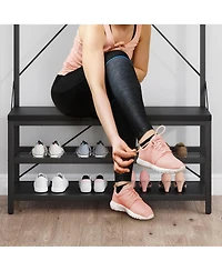 Gaomon Farmhouse Hall Tree with Coat Rack, Shoe Storage Bench & 8 Hooks