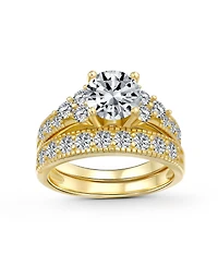 Bling Jewelry 3CT Round Solitaire Side Stones Pave Cz Cubic Zirconia Promise Band Ring Set Gold Plated Silver