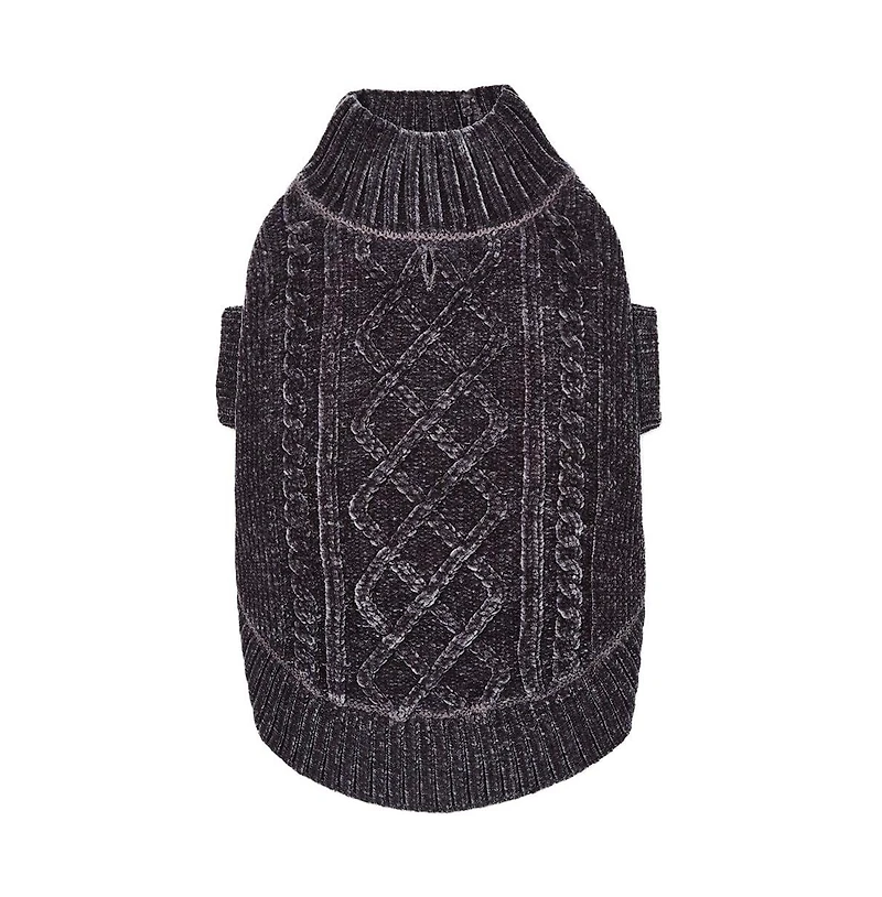 Dogs & Cats Co. Ultra-Soft Cozy Chenille Cable-Knit Dog Sweater Turtleneck with Leash Opening