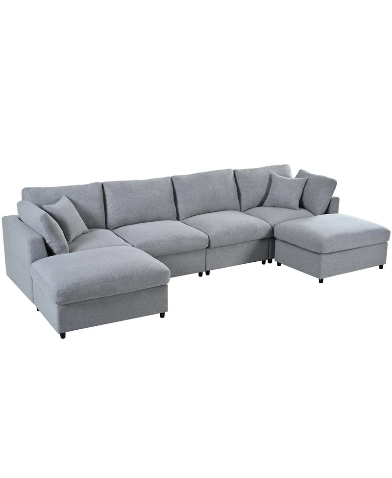 Streamdale Furniture Large U-Shaped Sectional Sofa with 2 Ottomans, Chenille Fabric, Modular Design