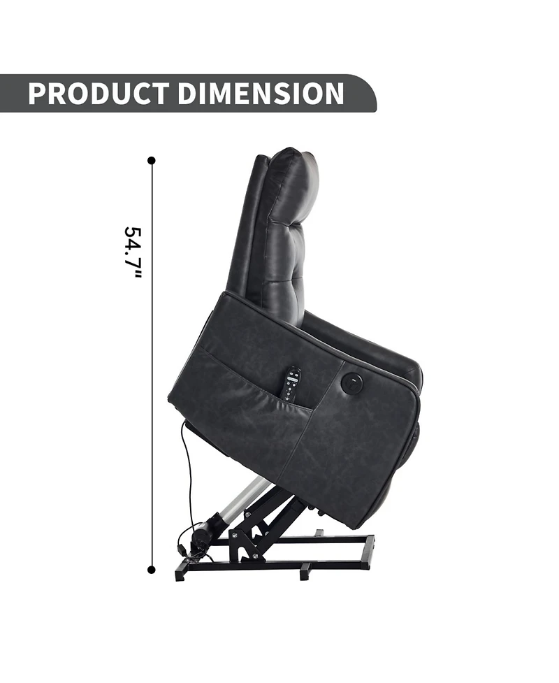 Streamdale Deep Grey Pu Power Lift Recliner Chair with Massage & Heat