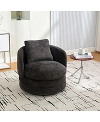 Streamdale F;urniture Streamdale 30"W Modern Round Swivel Barrel Chair with Pillow, Dark Gray