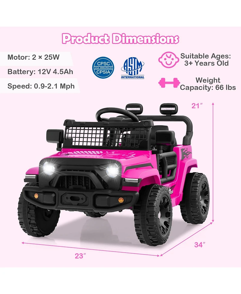 Hongge 12V Battery-Powered Kids Ride-On Truck with Music, Lights, and Remote - Pink