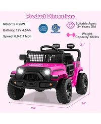 Hongge 12V Battery-Powered Kids Ride-On Truck with Music, Lights, and Remote - Pink