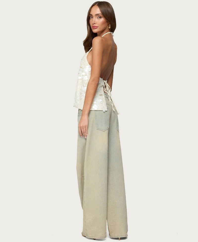 Edikted Women's Ellorie Backless Sequin Halter Top