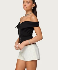 Edikted Women's Collared Off Shoulder Zip Up Top