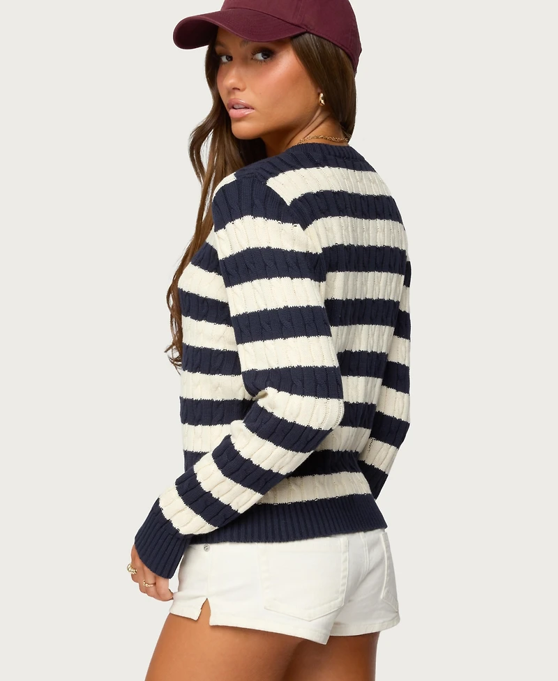 Edikted Women's Mildred Striped Cable Knit Cardigan