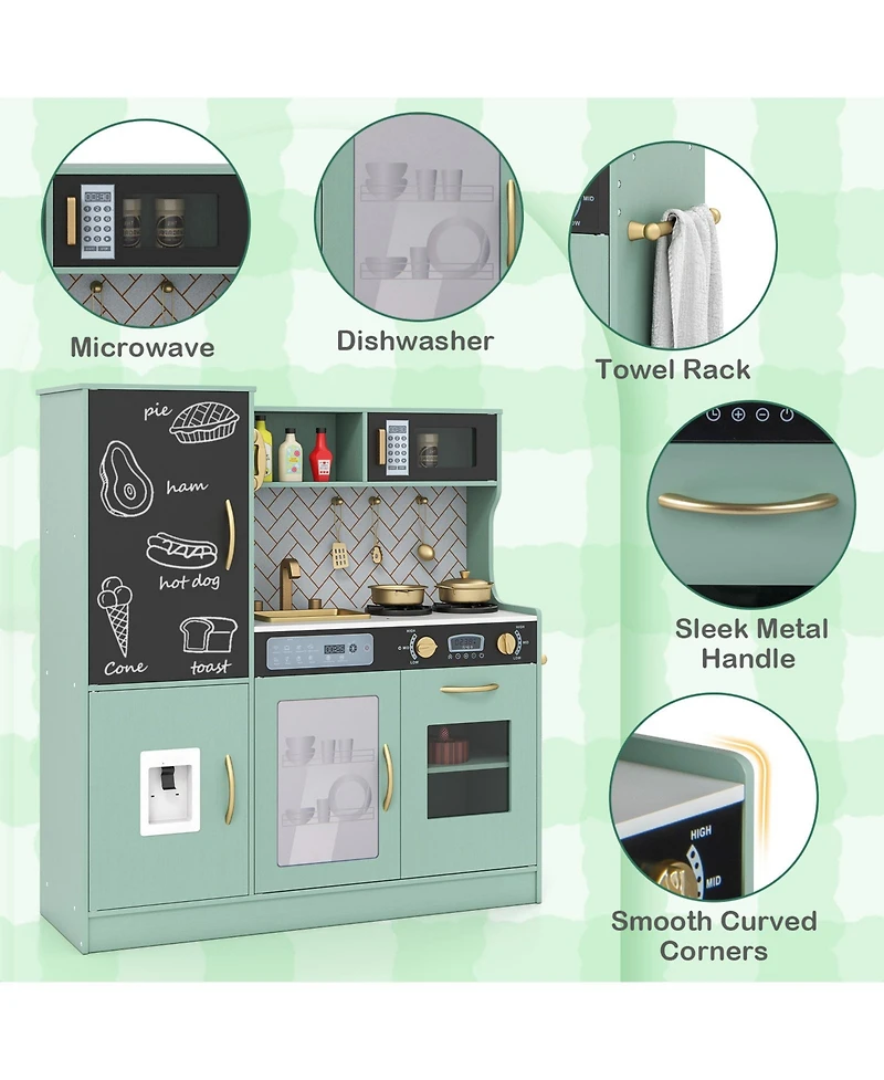 Hongge Pretend Play Kitchen Set with Cooking Utensils for Kids Ages 3+ - Green