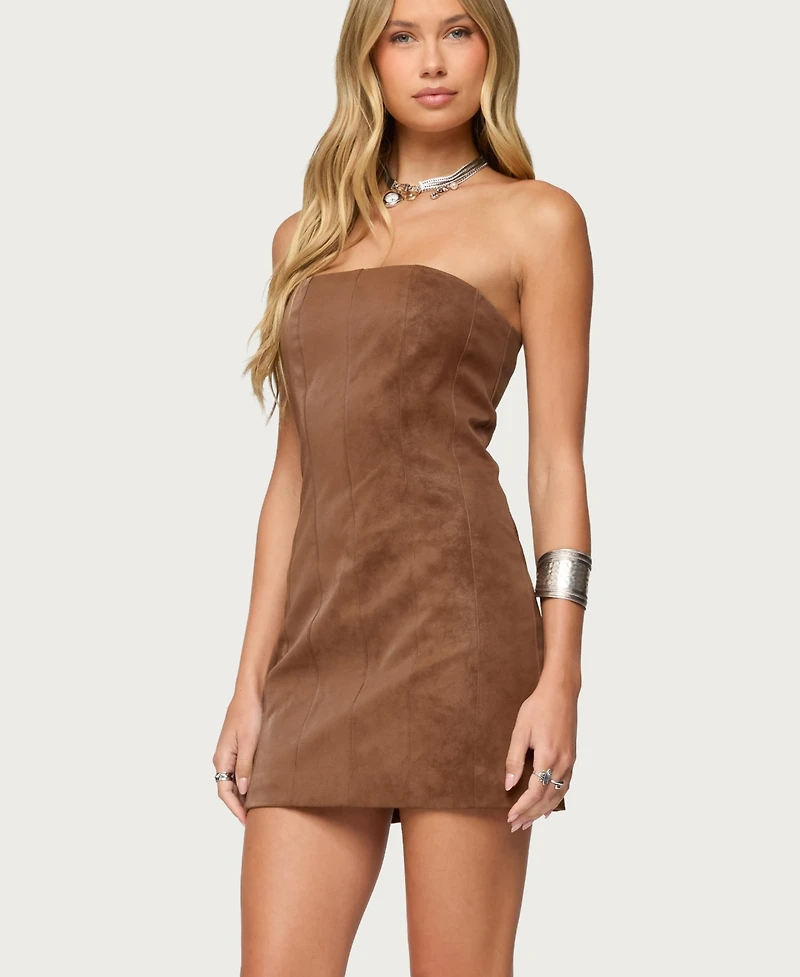 Edikted Women's Carina Strapless Faux Suede Mini Dress