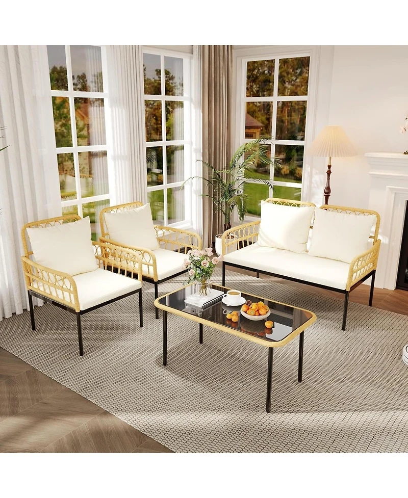 gaomon 4-Piece Patio Furniture Set, Outdoor Wicker Furniture with Deep Seating, Waterproof Thick Cushions