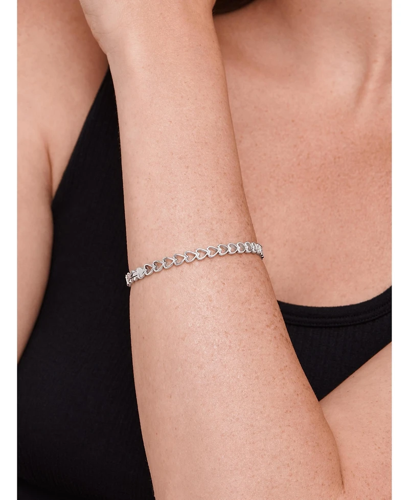 Devata Open Heart Bangle Bracelet in Rhodium Plated Sterling .