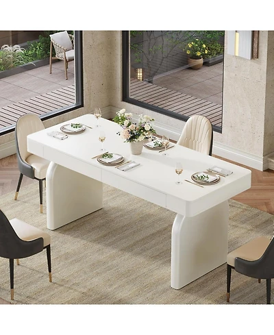 Tribesigns Modern Dining Table for 4-6 People, Rectangular White Glossy Kitchen Dining Room Table