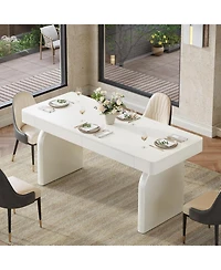 Tribesigns Modern Dining Table for 4-6 People, Rectangular White Glossy Kitchen Dining Room Table