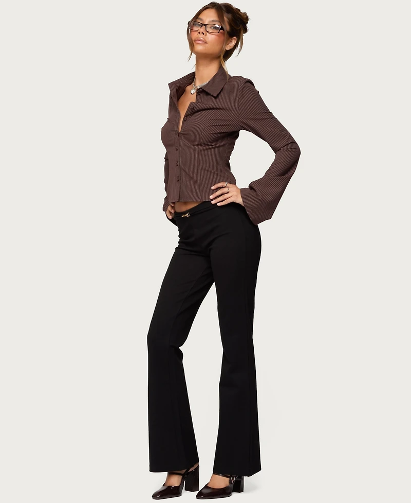 Edikted Women's Pinstripe Tailored Button Up Shirt