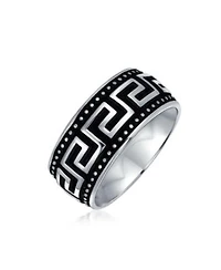 Bling Jewelry Two Tone Black Silver Greek Key Design Promise Band Ring Sterling Silver 9mm