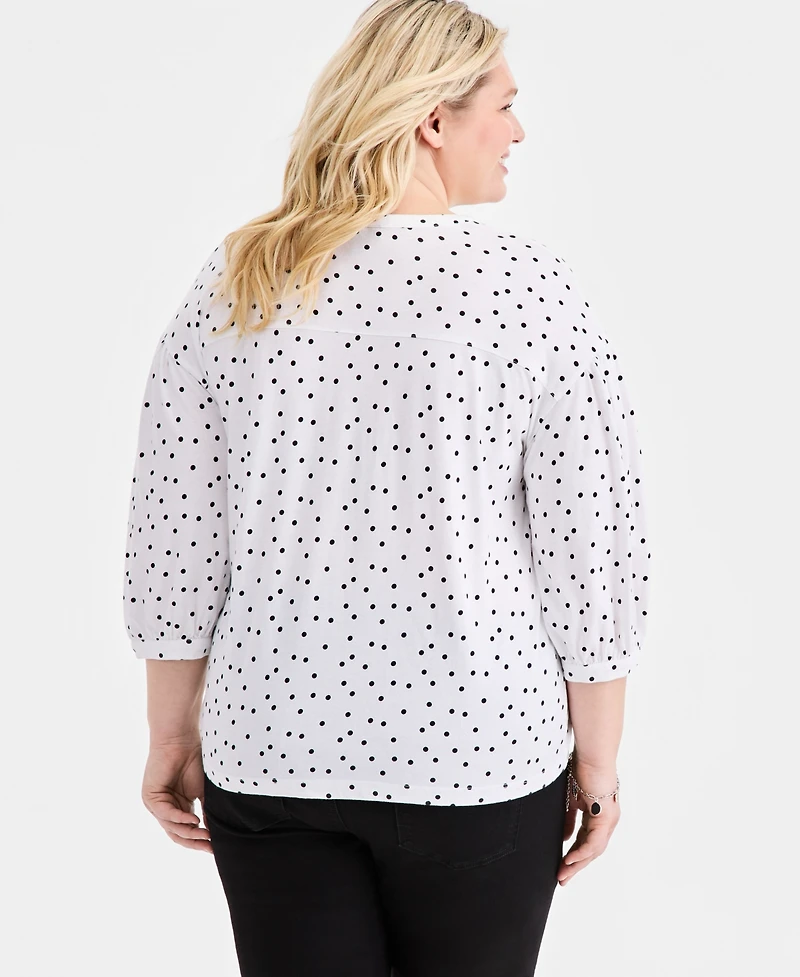 Style & Co Plus Printed 3/4-Puff-Sleeve Top